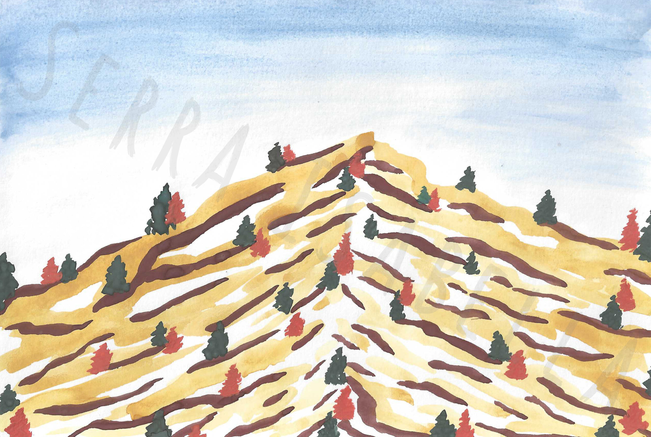 watercolor brown mountain landscape painting